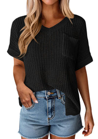 PRETTYGARDEN Women's Spring Short Sleeve Sweaters Lightweight V Neck Casual Going Out Summer T PRETTYGARDEN