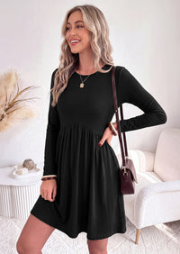 PRETTYGARDEN Womens Long Sleeve Empire Waist Maternity Dress with Pockets Crewnck Flowy A Line Casual Dresses, Above Knee Length, Solid Color & Floral, Baby Shower Outfits, Travel Fashion Clothes