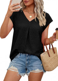 PRETTYGARDEN Women's Summer Blouses Casual Dressy Swiss Dot Cap Sleeve V Neck Tops 2026 Trendy Work Business Spring Shirts