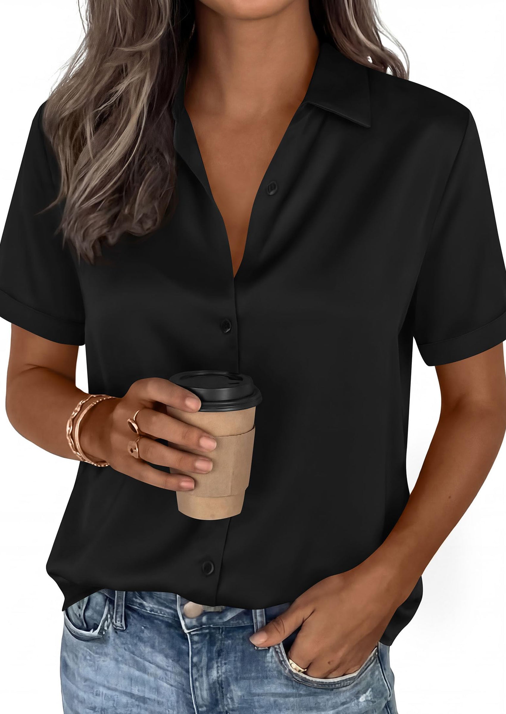 PRETTYGARDEN Women's Summer Button Down Shirts Short Sleeve Work Tops Dressy Blouses Spring Business Casual Outfits PRETTYGARDEN