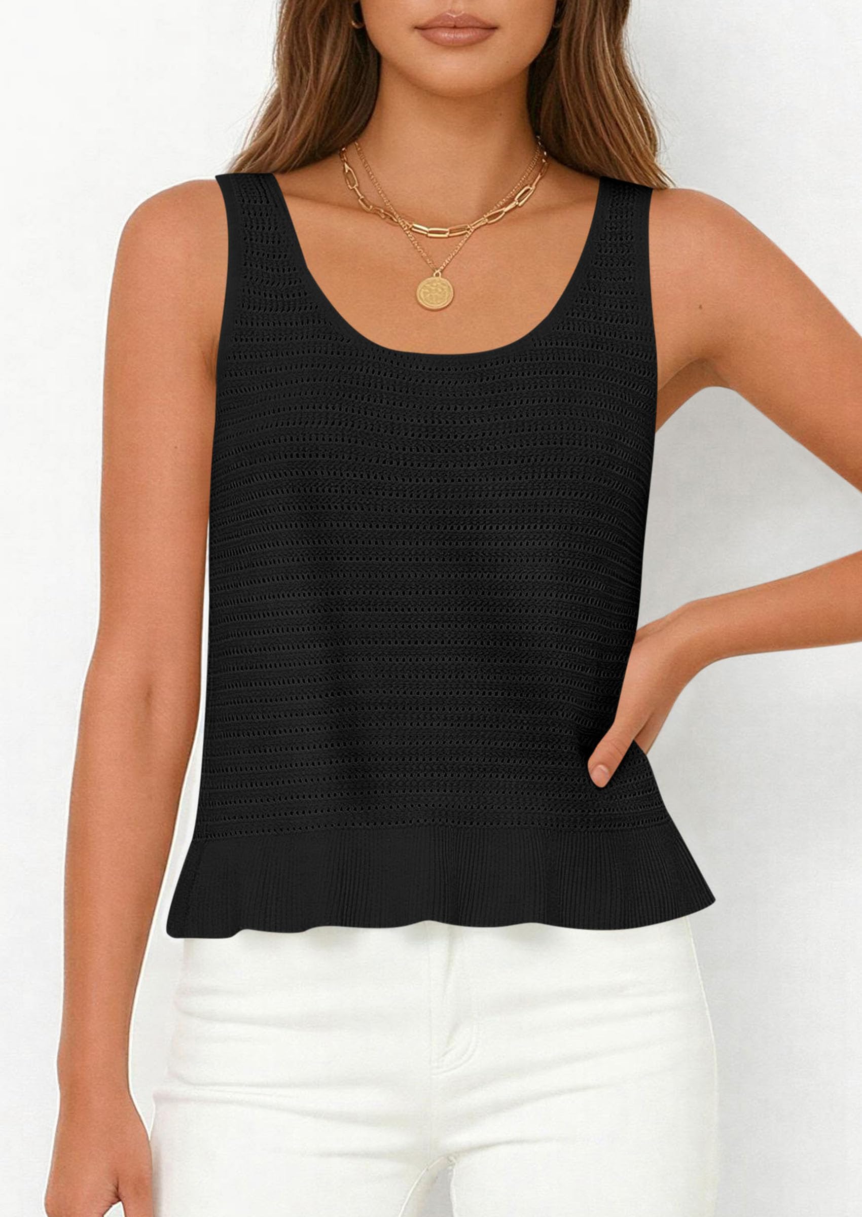 PRETTYGARDEN Womens Spring Crochet Tops Summer Sleeveless Scoop Neck Boho Sweater Tank Top Cute Beach Vacation Clothes PRETTYGARDEN