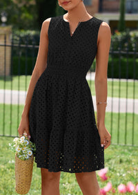 PRETTYGARDEN Women's Summer Dresses Sleeveless V Neck Eyelet Hollow Out Swing A Line Beach Vacation Sun Dress PRETTYGARDEN