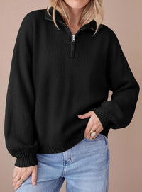 PRETTYGARDEN Women's Quarter Zip Pullover Oversized Sweaters | Collared Neck, Long Balloon Sleeve, Jumper Tops, Soft Cozy Knit, Ribbed Hem, Loose Fit, Fall Outfits, Winter Fashion Clothing