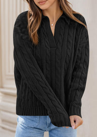PRETTYGARDEN Fall Cable Knit Oversized Sweaters for Women Polo V Neck Long Sleeve Casual Chunky Sweater Pullover Tops PRETTYGARDEN