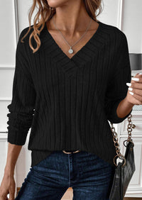 PRETTYGARDEN Fall Fashion Long Sleeve Shirts for Women Ribbed Knit V Neck Dressy Casual Lightweight Sweaters Tunic Tops