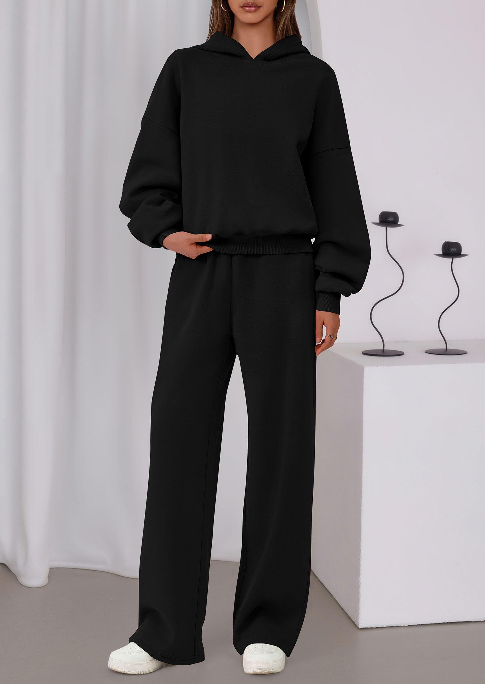 PRETTYGARDEN Womens Sweatsuits 2 Piece Set Casual Winter Long Sleeve Hoodie Loose Wide Leg Sweatpants Fall Tracksuit