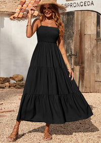 PRETTYGARDEN Women's Summer Maxi Dress Casual Boho Sleeveless Spaghetti Strap Smocked Tiered Long Beach Sundresses PRETTYGARDEN