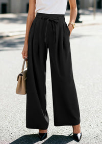PRETTYGARDEN Women Wide Leg Pants Business Casual Elastic Waist Work Trousers Dressy Pants with Pockets PRETTYGARDEN