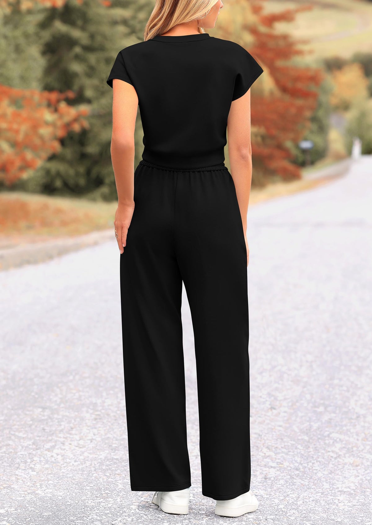 Twist Front Crop T-Shirts Wide Leg Pants Two Piece Sets