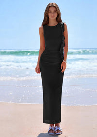 PRETTYGARDEN Women's Summer Maxi Dresses Sleeveless Ruffle Formal Wedding Guest Cocktail Mesh Bodycon Split Long Dress PRETTYGARDEN