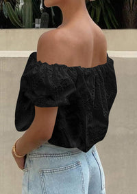 PRETTYGARDEN Women's Summer Off The Shoulder Tops Dressy Casual Puff Short Sleeve Embroidered Eyelet Cute Blouse Shirts PRETTYGARDEN