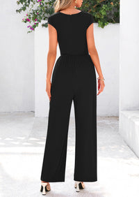 Summer Jumpsuits for Women Dressy Ribbed Cap Sleeve Wide Leg Pants Rompers Elegant Casual One Piece Outfits