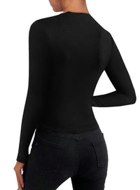 Womens Y2K Going Out Crop Tops Long Sleeve Mock Neck Ruched Slim Fitted Basic Trendy Casual Blouse