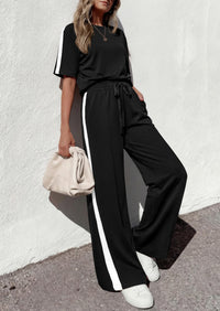 PRETTYGARDEN Women's 2 Piece Sets Summer Casual Short Sleeve Tops Wide Leg Pants Matching Lounge Set Vacation Travel Outfits PRETTYGARDEN