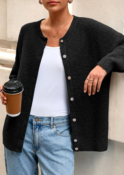 PRETTYGARDEN Fall Long Sleeve Cardigans for Women Trendy Open Front Winter Button Down Crewneck Soft Knit Sweater Jacket