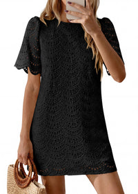 PRETTYGARDEN Women's Summer Casual Short Dresses Embroidered Lace Short Sleeve Boho Mini Dress Beach Vacation Clothes PRETTYGARDEN