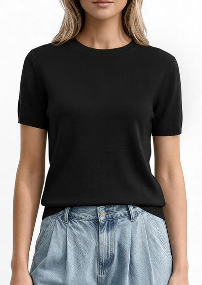 PRETTYGARDEN Women's Short Sleeve Sweaters Spring Crew Neck Knit Work Shirts Business Casual Tops Summer Fashion Clothes PRETTYGARDEN