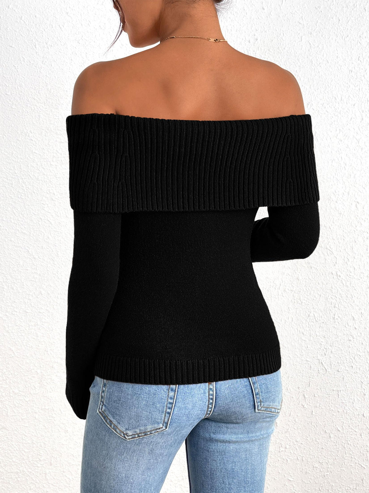 Fall Off Shoulder Sweaters Y2K Long Sleeve Ribbed Knit Fitted Pullover Tops Blouse