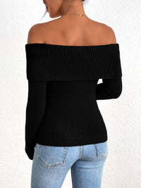 Fall Off Shoulder Sweaters Y2K Long Sleeve Ribbed Knit Fitted Pullover Tops Blouse