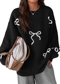PRETTYGARDEN Fall Long Sleeve Pullover Sweaters for Women Trendy Crewneck Casual Cute Bow Chunky Knit Oversized Sweater