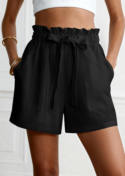 PRETTYGARDEN Summer Shorts for Women Casual Ruffle Drawstring High Waist Wide Leg Comfy Lounge Shorts Beach Cruise Outfits PRETTYGARDEN