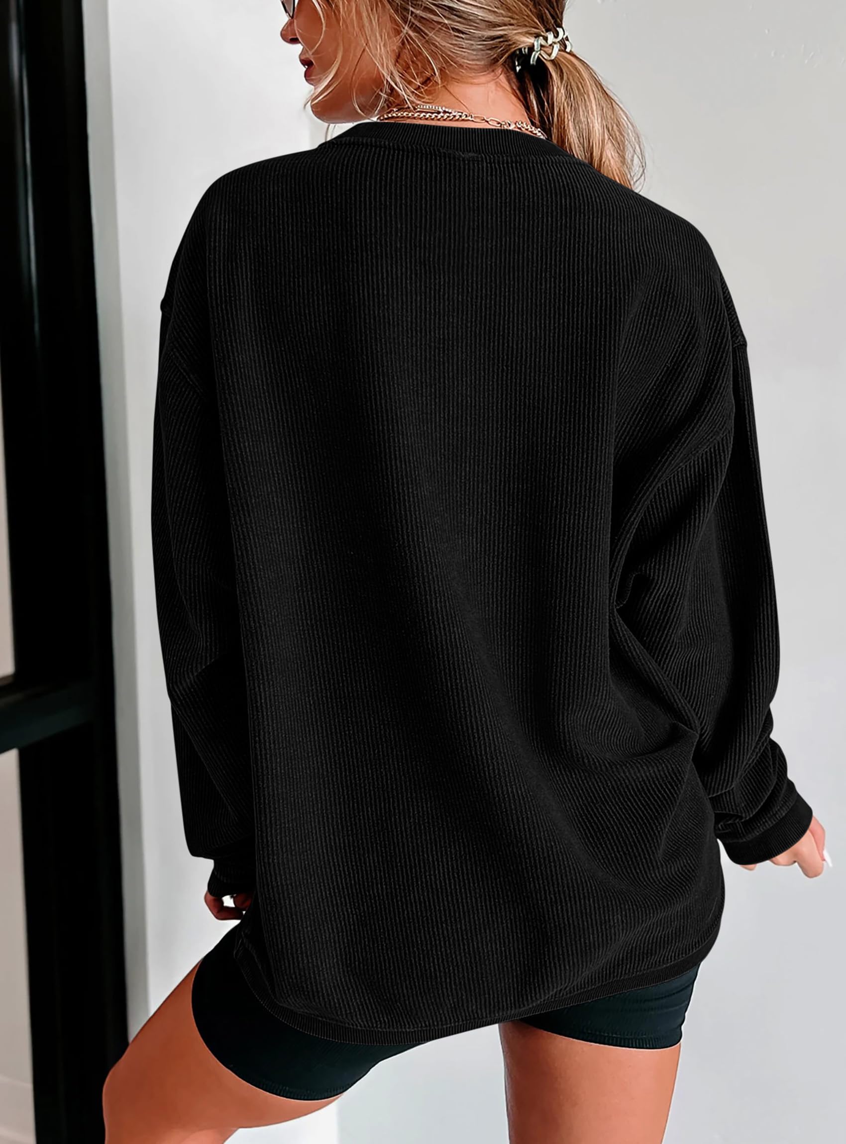 PRETTYGARDEN Women's Oversized Sweatshirt 2025 Fall Fashion Clothes Ribbed Corduroy Long Sleeve Going Out Pullover Tops