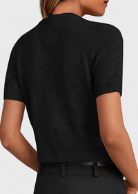 PRETTYGARDEN Womens Casual Summer Short Sleeve Cardigans Button Down Knitted Sweater Basic Crew Neck Crop Tops