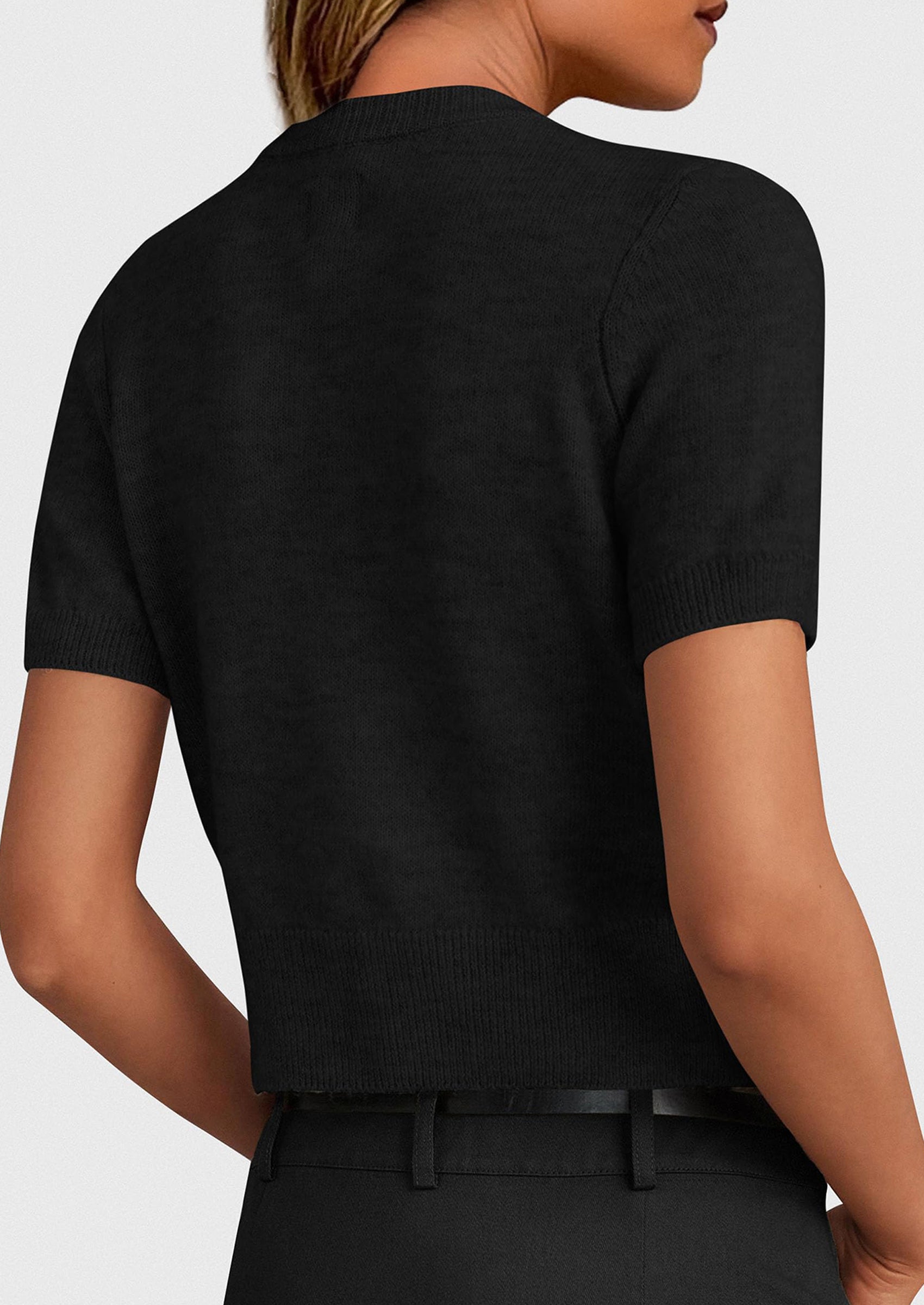 PRETTYGARDEN Womens Casual Summer Short Sleeve Cardigans Button Down Knitted Sweater Basic Crew Neck Crop Tops