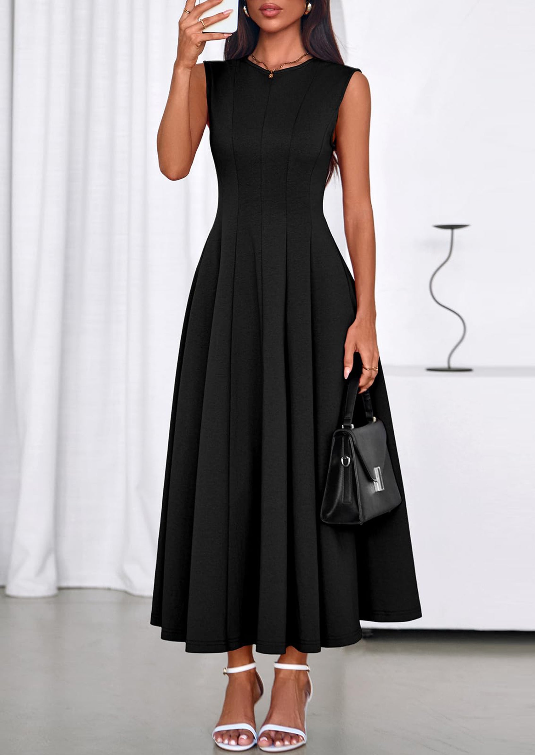 PRETTYGARDEN Sleeveless Crewneck Summer Maxi Dresses for Women Elegant Classy Semi Formal A Line Modest Party Dress PRETTYGARDEN