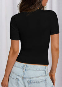 PRETTYGARDEN Women Summer Crew Neck Short Sleeve Tops Ribbed Knit Slim Fit Fashion Basic Tee Shirts Casual Going Out Top PRETTYGARDEN