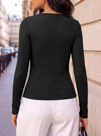 PRETTYGARDEN Women's Ribbed Knit V Neck Fall Blouses Long Sleeve Work Tops Business Casual Office Clothes, Dressy Wrap Shirts, Elegant Going Out Date Night Outfit, Slim Fit, Buckle, Asymmetrical Hem