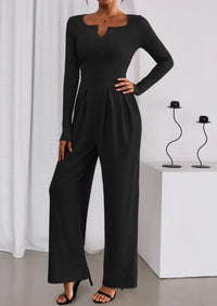 PRETTYGARDEN Jumpsuits for Women Dressy Casual Fall One Piece Outfits Long Sleeve Crew Neck Wide Leg Pants Rompers
