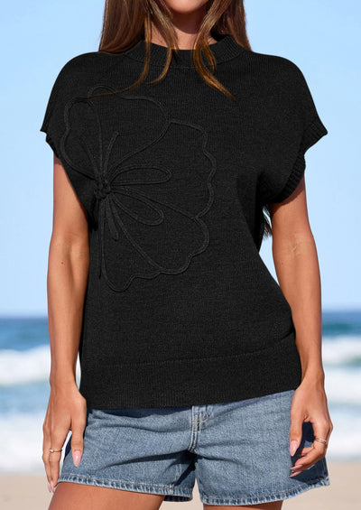 PRETTYGARDEN Women's Spring Sweater Vest Trendy Flower Knit Short Sleeve Cute Pullover Tank Tops Summer Fashion Clothing PRETTYGARDEN