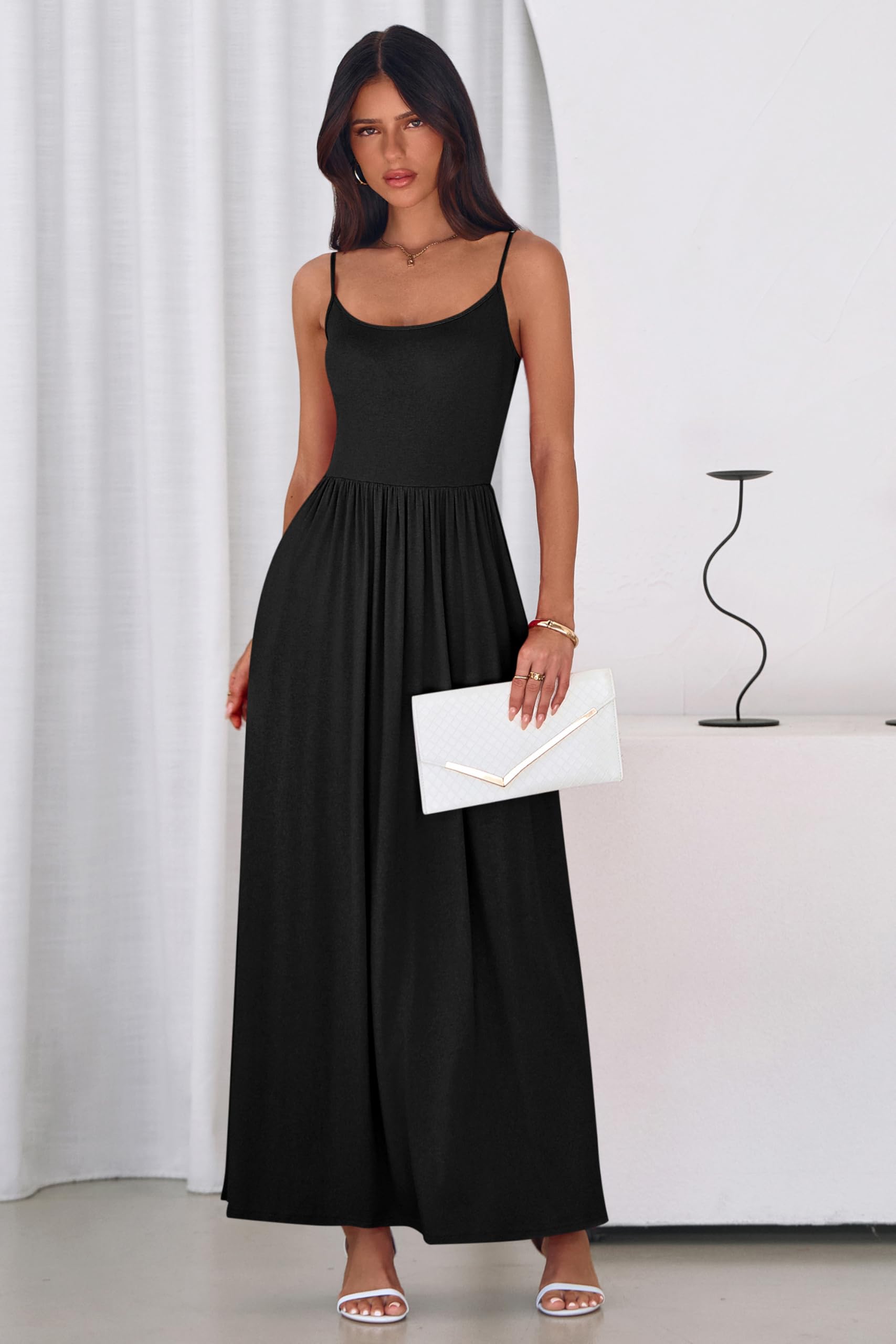 PRETTYGARDEN Womens Spaghetti Strap Maxi Dresses Sleeveless Summer Dress Long Casual Knit Flowy Beach Sundresses with Pockets PRETTYGARDEN