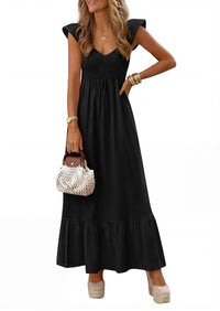 PRETTYGARDEN Women's Summer Casual Maxi Dresses Cap Sleeve V Neck Smocked Long Pockets Party Sundress Vacation Outfits PRETTYGARDEN