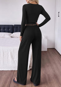 PRETTYGARDEN Women's Matching Lounge Sets 2 Piece Outfits  Boat Neck Long Sleeve , Wide Leg Pants Pockets, Ruched Waist, Travel Airport Resort Wear, Casual Fall Fashion Clothing