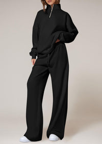 PRETTYGARDEN Womens Casual Two Piece Sets Fall Outfits Quarter Zip Sweatshirts Straight Leg Pants Sweatsuits Tracksuit