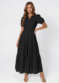 PRETTYGARDEN Womens Summer Maxi Dresses Casual Puff Sleeve V Neck Smocked Flowy Eyelet Cotton Dress Spring Sundress PRETTYGARDEN