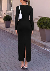 PRETTYGARDEN Women's Long Sleeve Ruched Bodycon Maxi Dress | Wedding Guest Dresses, Twist Knot Waist, Back Slit, Slim Fitted, Formal Wear, Cocktail Holiday Party, Date Night Fall Outfits