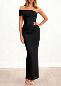 PRETTYGARDEN Women's Wedding Guest Cocktail Dresses One Off The Shoulder Ruched Bodycon Formal Maxi Party Summer Outfits PRETTYGARDEN