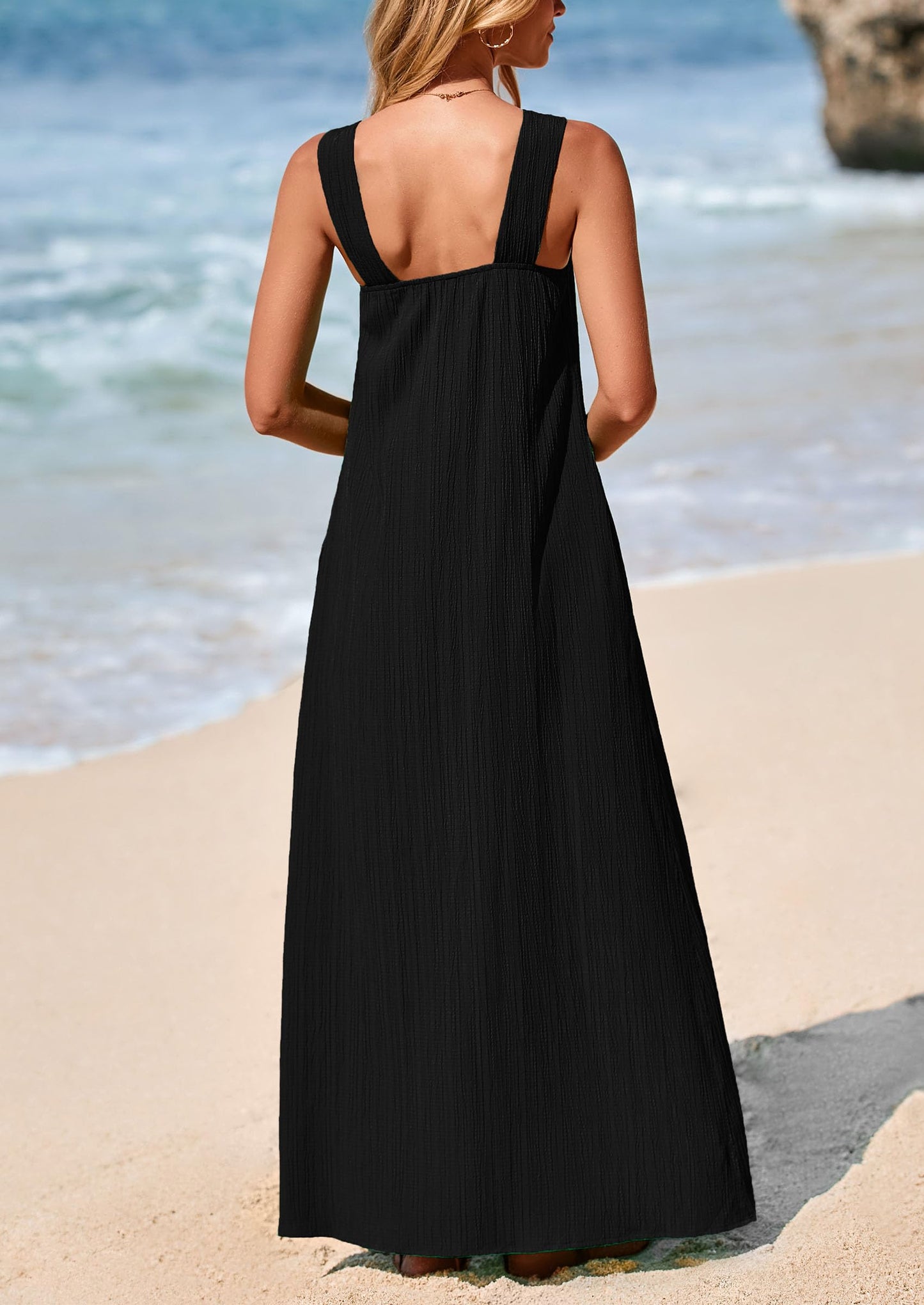 Womens 2025 Casual Long Summer Dresses Sleeveless Strappy Loose Flowy Beach Vacation Maxi Dress with Pockets