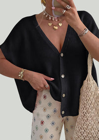 PRETTYGARDEN Batwing Short Sleeve Summer Cardigan Sweaters for Women Lightweight V Neck Button Oversized Sweater Tops PRETTYGARDEN