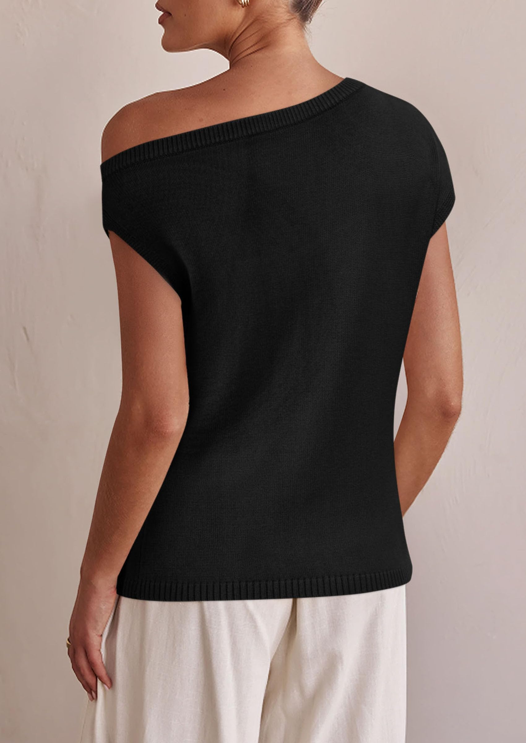 PRETTYGARDEN Womens Off The Shoulder Tops Summer Casual Short Sleeve Tunic T Shirts Lightweight Knit Sweaters