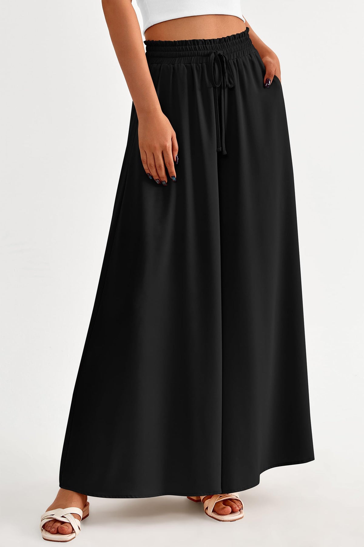 Summer Wide Leg High Waisted Flowy Pockets Palazzo Pants