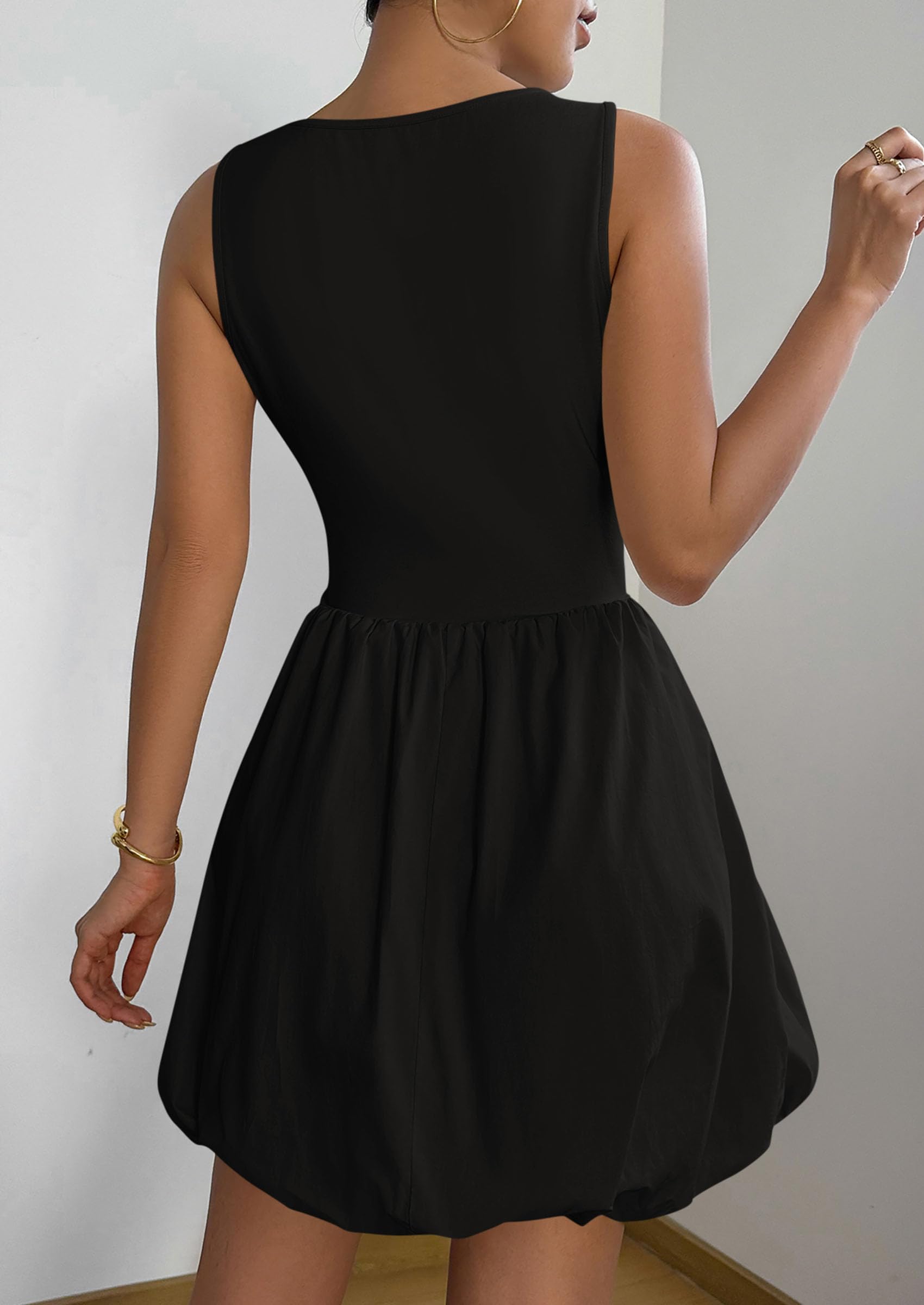 PRETTYGARDEN Summer Dresses for Women Casual Sleeveless Tank Mini Short Dress Crew Neck Bubble Sundress with Pockets