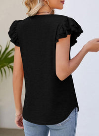 Summer Basic Casual Ruffle Short Sleeve V Neck Tops