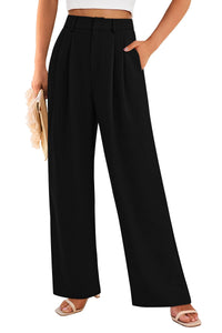 Elastic High Waisted Straight Leg Business Trousers Slacks With Pockets