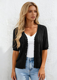 PRETTYGARDEN Short Sleeve Crochet Knit Summer Cardigans for Women Lightweight Button Down Hollow Out Sweater Beach Cover Up PRETTYGARDEN