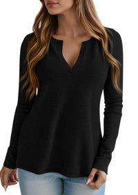 PRETTYGARDEN Long Sleeve Shirts for Women Fall V Neck Waffle Basic Tee Dressy Casual Winter Blouses Knit Tunic Tops