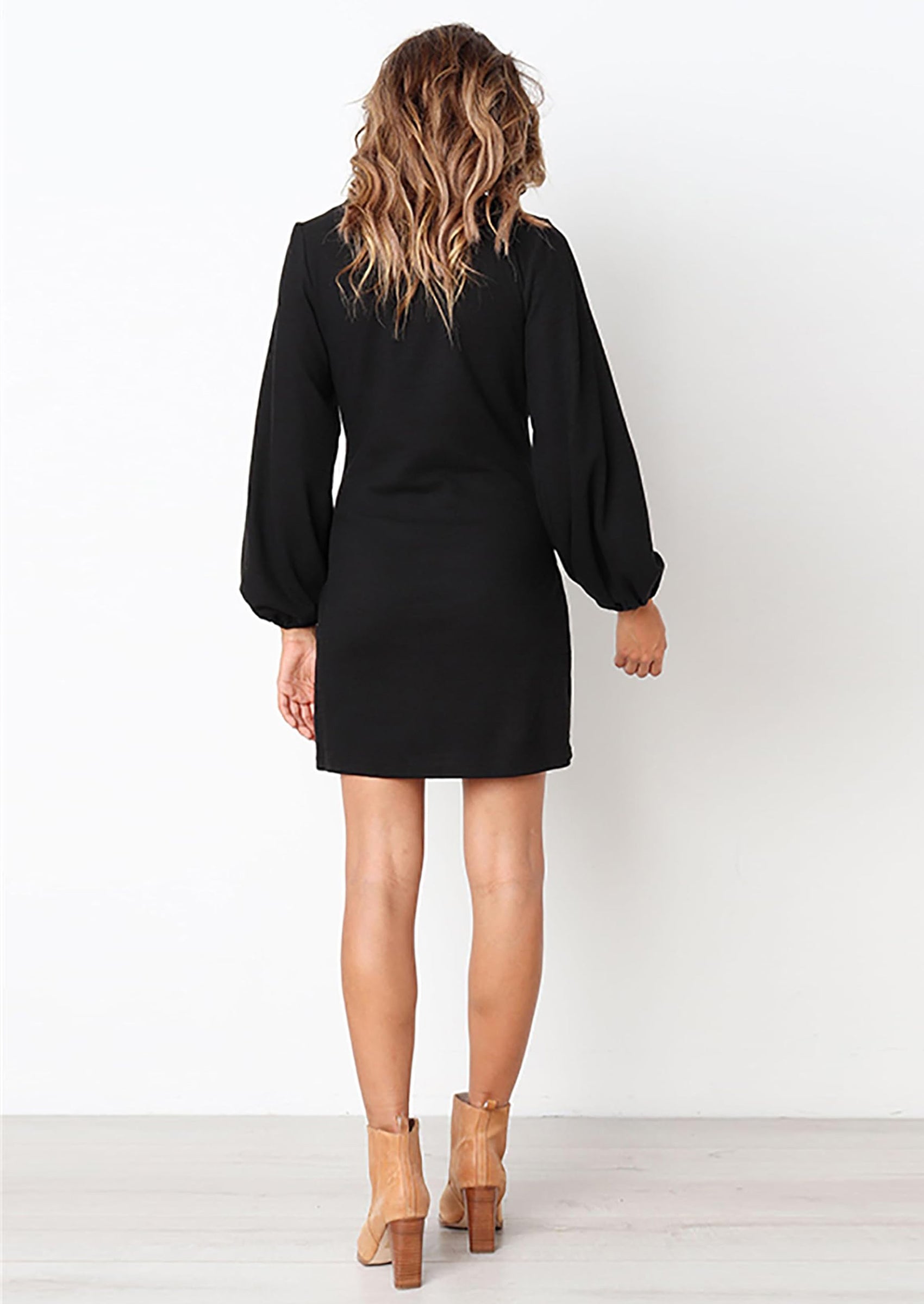 PRETTYGARDEN Womens Fall Elegant Long Lantern Sleeve Short Dress Wedding Guest Crewneck Tie Waist Knit Cocktail Dresses PRETTYGARDEN